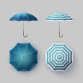 Set of White Blue Striped Round Rain Umbrella