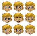 Set white boy head with various eyes and mouths expression