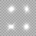 Set white bright beautiful stars. Royalty Free Stock Photo