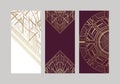 Set of white and burgundy cards with gold art deco ornament