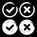 Set of white check mark icons on dark black background.