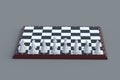 Set of white chess figures on chess board on gray background. Table games Royalty Free Stock Photo