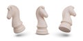 Set of white chess knights, horses. Realistic vector elements in different position Royalty Free Stock Photo