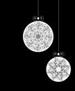 Set of White Christmas Ball Silhouettes on Black Background. Royalty Free Stock Photo