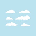 Set of white clouds on blue sky. Overcast icon. Vector air flat illustration Cartoon weather sign. Cloudy day. Season symbol. Royalty Free Stock Photo