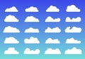 Set of white clouds Icons trendy flat style on blue background. Cloud symbol or logo, different for your web site design, logo, Royalty Free Stock Photo