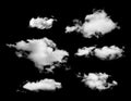 Set of white clouds isolated on black background