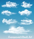Set of white clouds on a transparent sky background. Royalty Free Stock Photo
