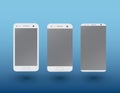 A set of white color modern touchscreen smartphones on dark blue background with shadow vector illustration