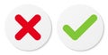 Set of white cross & check mark icons, flat round buttons. Royalty Free Stock Photo