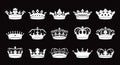 Set white crowns icon on black background. Vector Illustration. Emblem, icon and Royal symbols Royalty Free Stock Photo