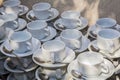 Set of white cups for coffee and tea