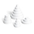 Set of white cylindrical pyramids on white background