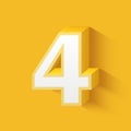 set of white 3d numbers on yellow background, 3d rendering, four