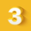 set of white 3d numbers on yellow background, 3d rendering, three