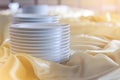 Set of white dishes on buffet table. Food concept Royalty Free Stock Photo