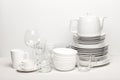 Set of white dishes . table wear Royalty Free Stock Photo