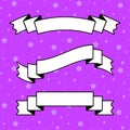 Set of white flat insulated ribbon banner with a black outline on a purple background Royalty Free Stock Photo