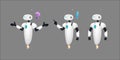 Set of white flying robots. Chat bots. Good for app and game design. Vector.