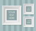 Set of white frames over striped background.