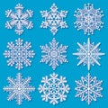 Set of white geometrical snowflakes