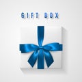 Set White Gift box with blue bow and ribbon top view. Element for decoration gifts, greetings, holidays. Vector illustration Royalty Free Stock Photo