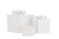 Set of white gift boxes isolated on white background with clipping path, for christmas valentine aniversal concep Royalty Free Stock Photo