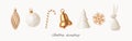 Set of white and gold realistic Christmas decorations. 3d render vector illustration. Design elements. Royalty Free Stock Photo