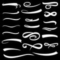 Set of White Hand Lettering Convex Underlines With Shadow Isolated. Royalty Free Stock Photo