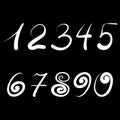 Set of white hand written numbers on a black background Royalty Free Stock Photo