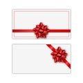 Set of white holiday gift card with red ribbon and bow. Template for a business card, banner, poster, notebook Royalty Free Stock Photo