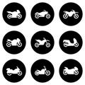 Set of white icons isolated against a black background, on a theme Motorcycle Royalty Free Stock Photo