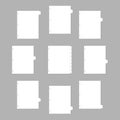 Set of white index dividers for three ring binder - letter size realistic mockup. Blank filler paper with 8 cut tabs vector