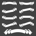 Set of white isolated banner ribbons on black background. Simple flat vector illustration. With space for text. Suitable for Royalty Free Stock Photo
