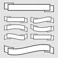A set of white isolated banner ribbons with a black stroke on a transparent background. Simple flat vector illustration. With Royalty Free Stock Photo