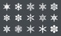 Set white isolated snowflake icon on grey background. Vector Illustration
