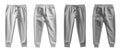 2 Set of white and light grey gray, front back view sweatpants jogger sports bottom pants on transparent, PNG Royalty Free Stock Photo