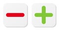 Set of white minus & plus signs icons, flat square buttons.