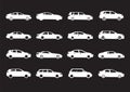 Set of white modern shapes and Icons of Cars on black background Royalty Free Stock Photo