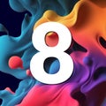 set of white numbers on multicolored splashes, 3d illustration, eight