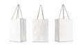 Set of White paper shopping bag front view and side view isolated on white background with clipping path. Royalty Free Stock Photo