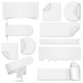 Set of white paper stickers on white background