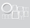 Set of white photo frames. Vector collection of blank photo frames on a gray background. Royalty Free Stock Photo