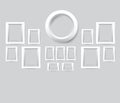 Set of white photo frames. Vector collection of blank photo frames on a gray background. Royalty Free Stock Photo