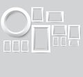 Set of white photo frames. Vector collection of blank photo frames on a gray background. Royalty Free Stock Photo
