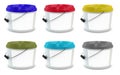 Set of white plastic paint buckets