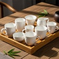 A set of white porcelain cups Royalty Free Stock Photo
