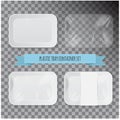 Set of White Rectangle Styrofoam Plastic Food Tray Container. Vector Mock Up Template