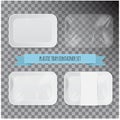 Set of White Rectangle Styrofoam Plastic Food Tray Container. Vector Mock Up Template