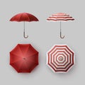 Set of White Red Striped Rain Umbrella Sunshade